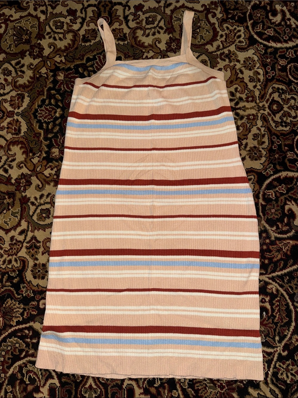 Striped Knit Dress in Beige with Blue & Rust Stripes Size XL